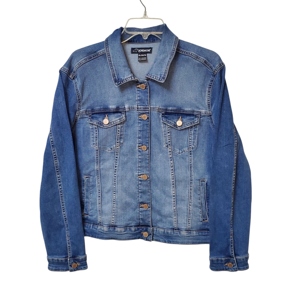 Jordache Denim Jacket XL Button Closure Pockets Casual Blue Jean Outerwear